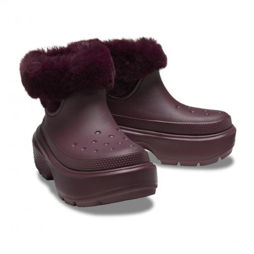 Unisex Crocs Stomp Fur Lined Boots Dark Cherry Women’s Size 10 NEW